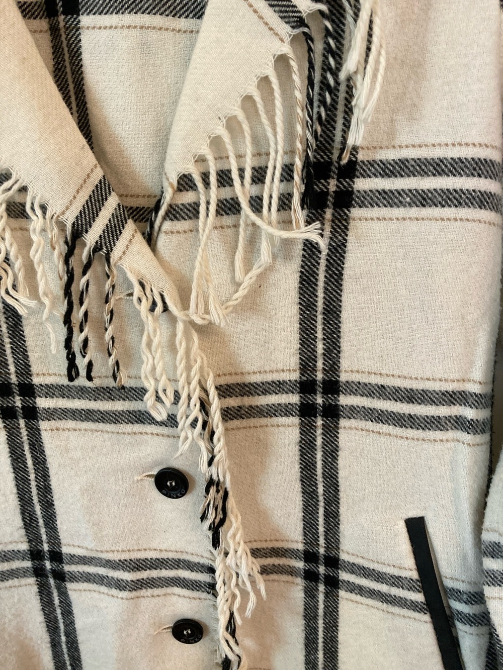 PINKO Cream and Black Plaid Fringe Wool Blend Jacket - Picture 4 of 11